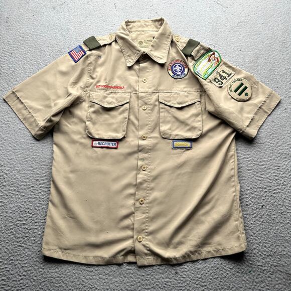 Boy Scouts of America BSA Uniform Shirt Mens Small 941 Recruiter Patches - Picture 1 of 13